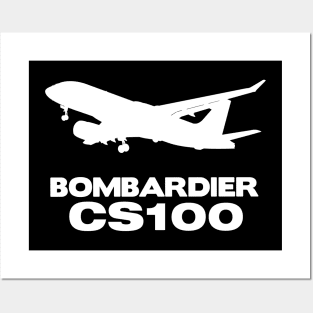 Bombardier CS100 Silhouette Print (White) Posters and Art